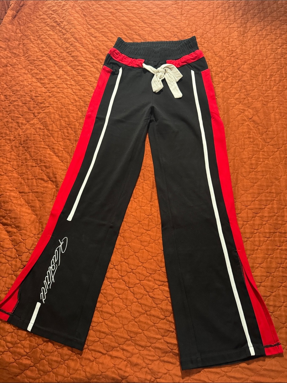 Kids Black and Red Track Pants with White Trim